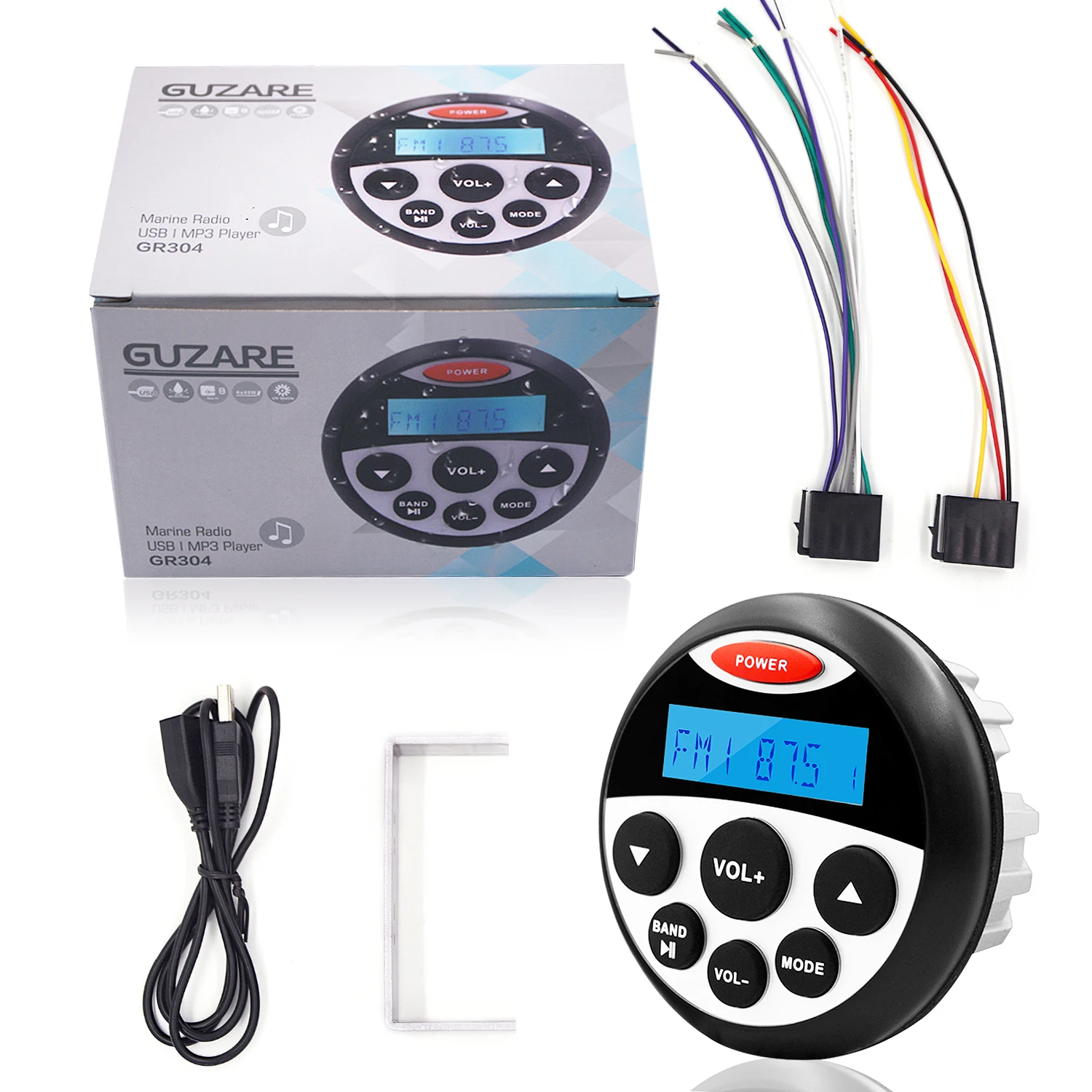 GUZARE-Impermeável Marinha Estéreo Rádio Bluetooth, Áudio, FM, Receptor AM, Leitor MP3, Sistema de Som para UTV, ATV, Iate, 4x 45Watts