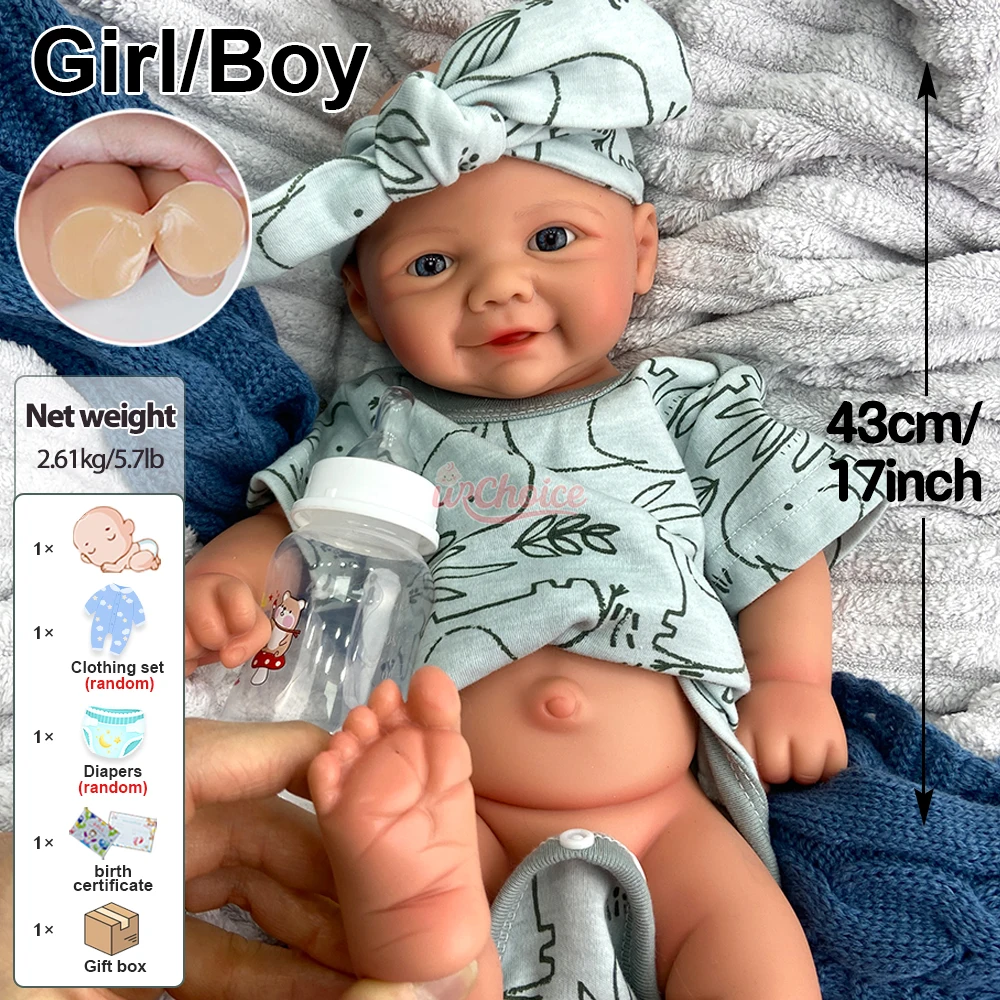 43cm artistieke siliconen reborn pop handgemaakte zachte levensechte waterdichte babyjongen/meisje cadeau voor dementiepatiënten kinderspeelgoed