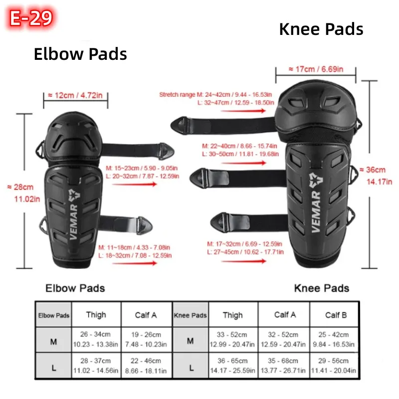 VEMAR Adult Knee Elbow Pads Breathable Lightweight Protective Gear Motorcycle Motorbike Off-Road Cycling Knee Pads Elbow Pads