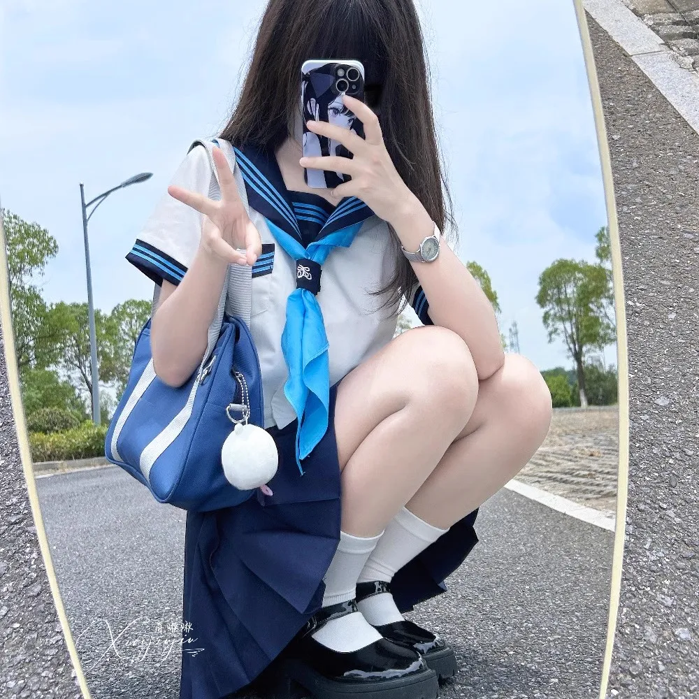 2024 Abito da marinaio blu giapponese Ragazza delle scuole superiori Sailor bianco Fuku Scuola coreana Jk Abiti uniformi per abiti da studente Seifuku