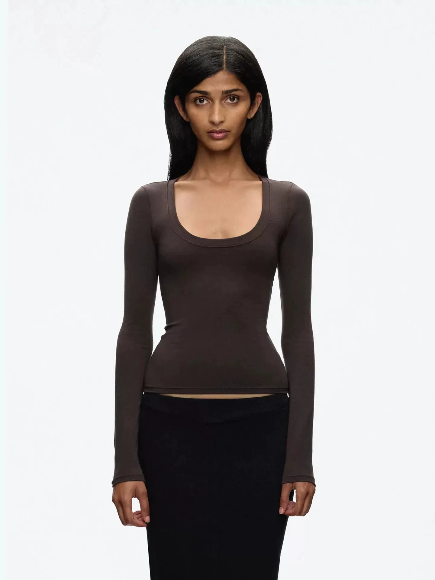 Tank Big U Dark Grey Fitted Long-Sleeved Base Layer Classic Crew Neck Structured Shoulder Custom-Dyed image 6