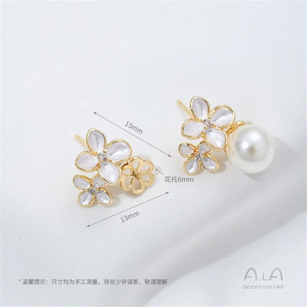 R601 14K Gold-plated Oil-dripping Large Flower-sized Ear Studs Diy Earrings Material, Pearl Adhesive, Empty Tray Accessories