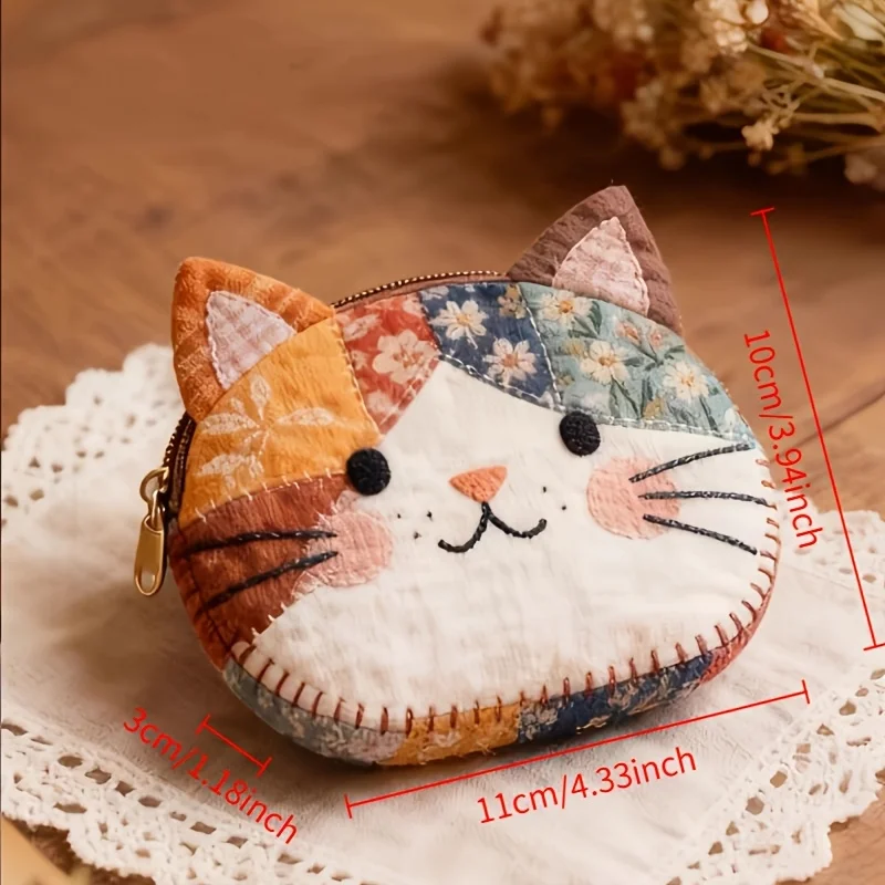 Japanese-Style Color-Blocking Patchwork Cat Coin Purse Cartoon Personality High-Value Makeup Bag Student Ruler Set Stationery Storage Bag - view 6