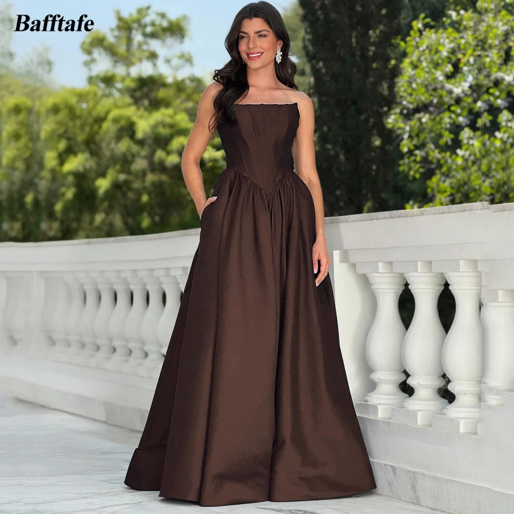 

Bafftafe Коричневые атласные вечерние платья трапециевидной формы, женские платья для выпускного вечера без бретелек по индивидуальному заказу, платье подружки невесты для особых случаев