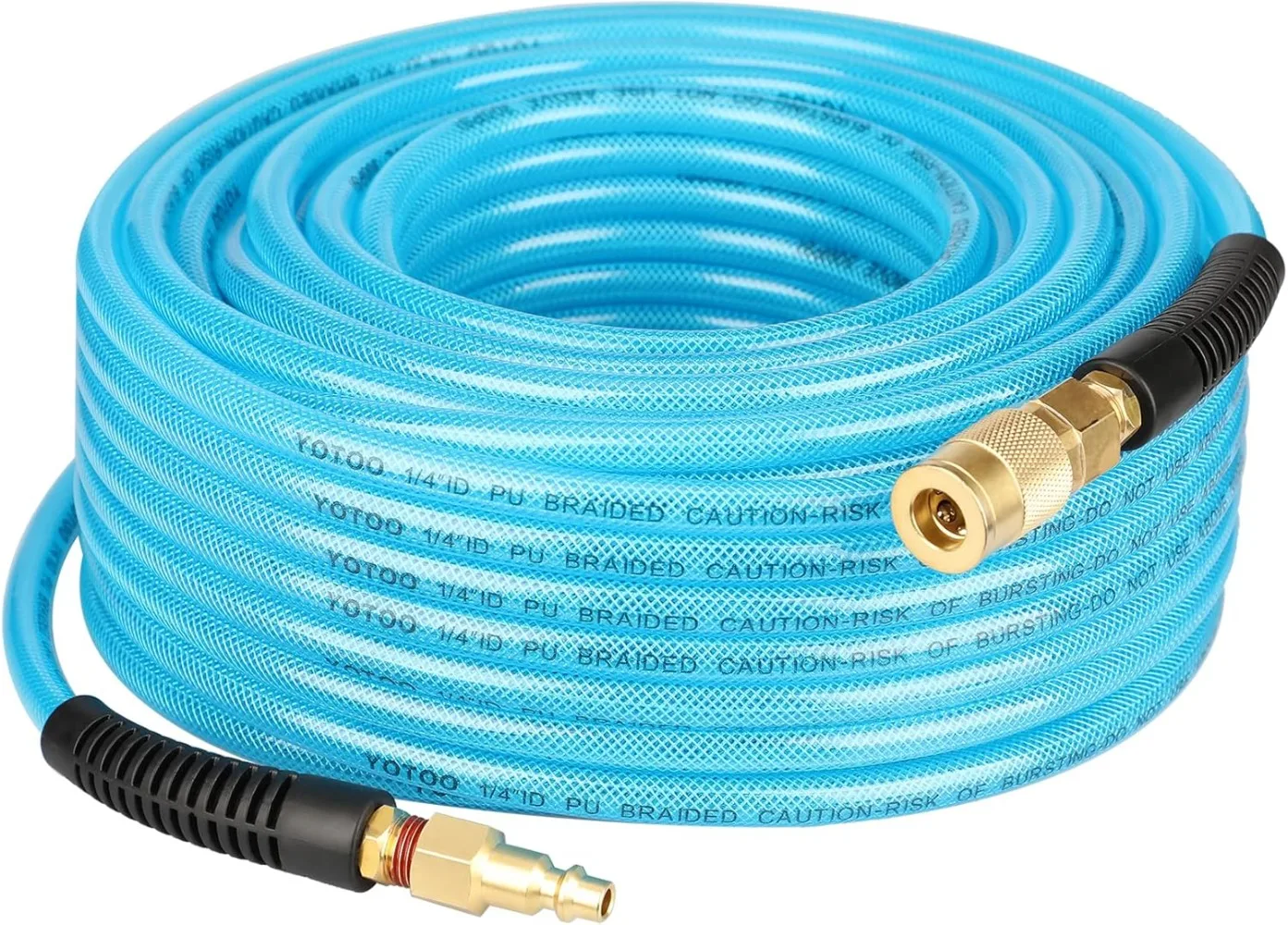 Tubo dell'aria 1/4 "diametro interno di 100 'lungo, flessibile, tubo del compressore d'aria con attacco rapido industriale girevole da 1/4" e spina blu