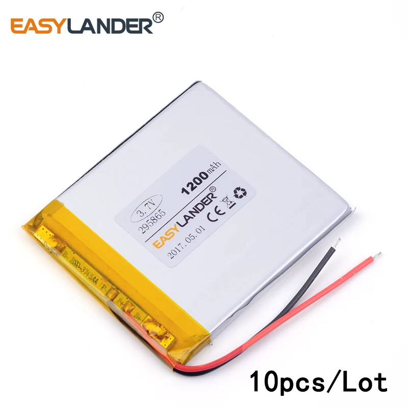 

10pcs /Lot 3.7v lithium Li ion polymer rechargeable battery 295865 1200mAh For small MP3 bluetooth speakers MP4 dri