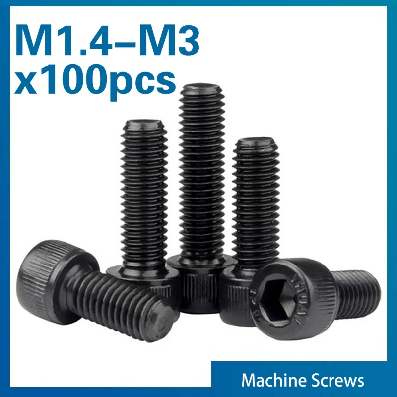 100pcs/lot Hexagon Allen Hex Socket Cup Head Screw Bolts M1.4 M1.6 M2 M2.5 M3 M4 Grade 12.9 Carbons Steel Din912