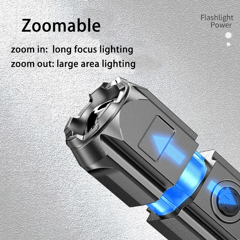 

LED Mini Outdoor Strong Light Flashlight ABS Zoom Portable USB Charging Home Lighting Patrol Emergency Fishing