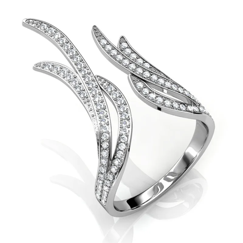 

Daisini Large Elegant Cocktail Party Ring Exaggerated Open Design Embellished with Swarovski Crystal Inlay Copper Material