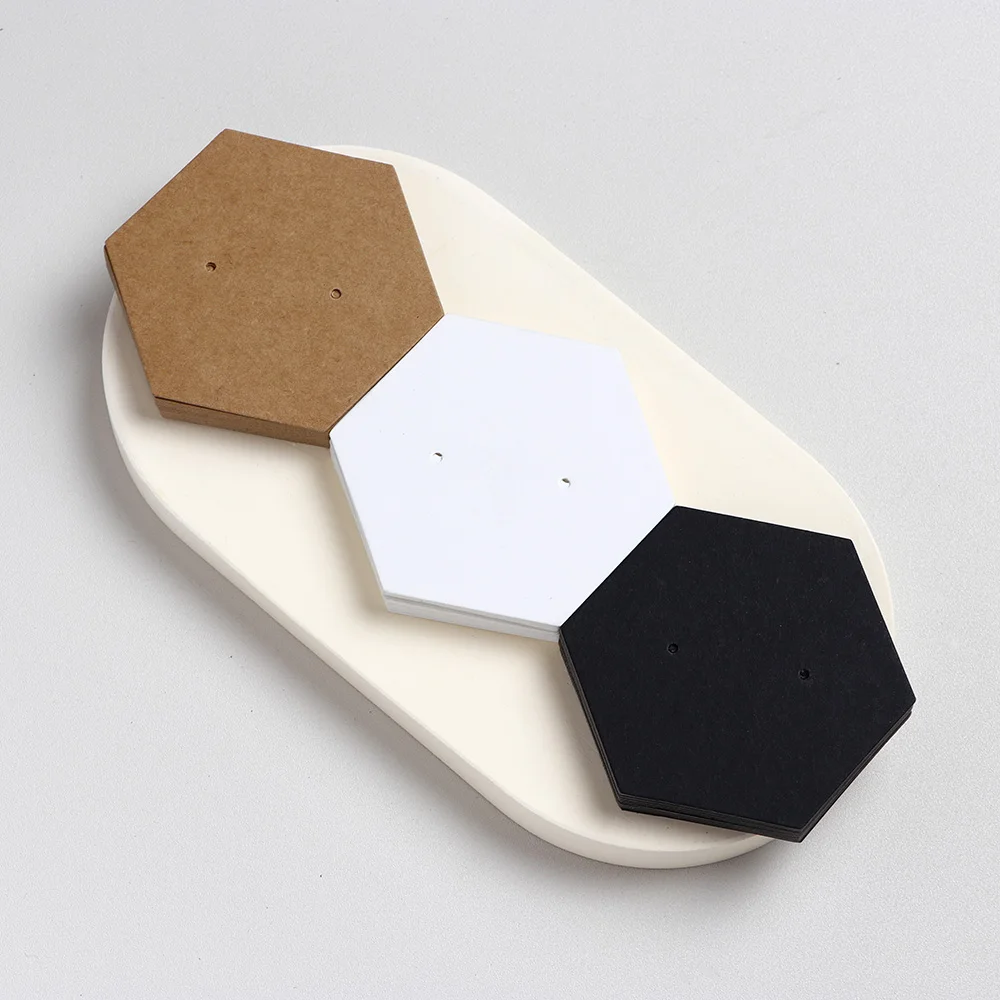 50PCS 6X7CM Blank White Black Brown Hexagonal Cardboard For Stud Earrings Jewelry Display Cards Small Business Packaging Supply