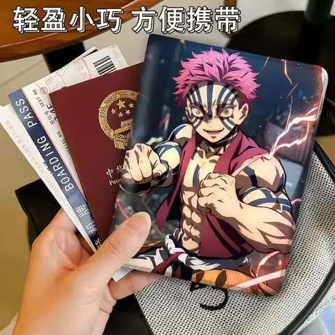 Demon Slayer Passport Holder Tomioka Giyuu Tokitou Muichirou Akaza Anime Cartoon Pu Passport Cover Business Card Holders Wallet