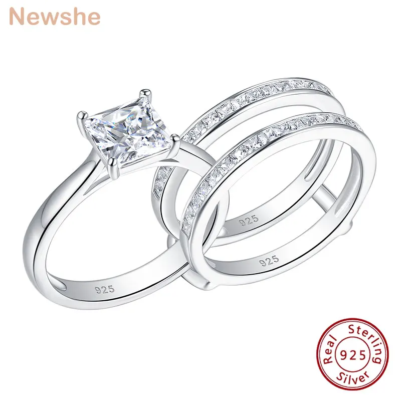 Solid 925 Sterling Silver Princess Cut Engagement Ring