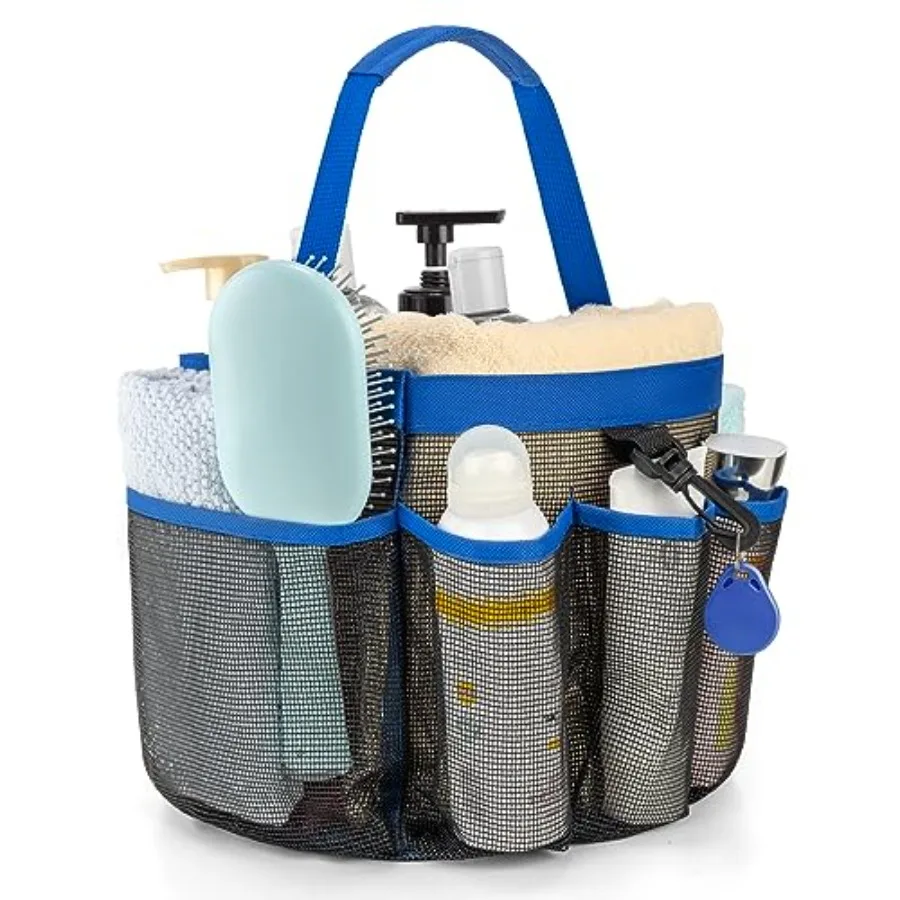 Mesh Shower Caddy Portable for College Dorm Room Essentials with 8-Pocket Large Capacity, Quick Dry Shower Bag for Bathroom, Be