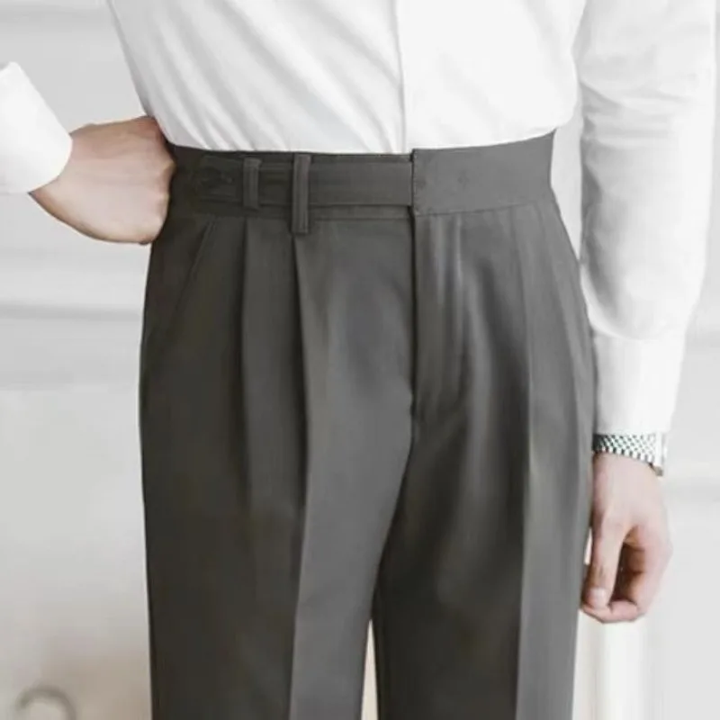 Youth Fashion Men Pants Button Business Suit Trousers Naples Men's Upscale Trend of Hundred Straight Nine Suit Trousers Summer