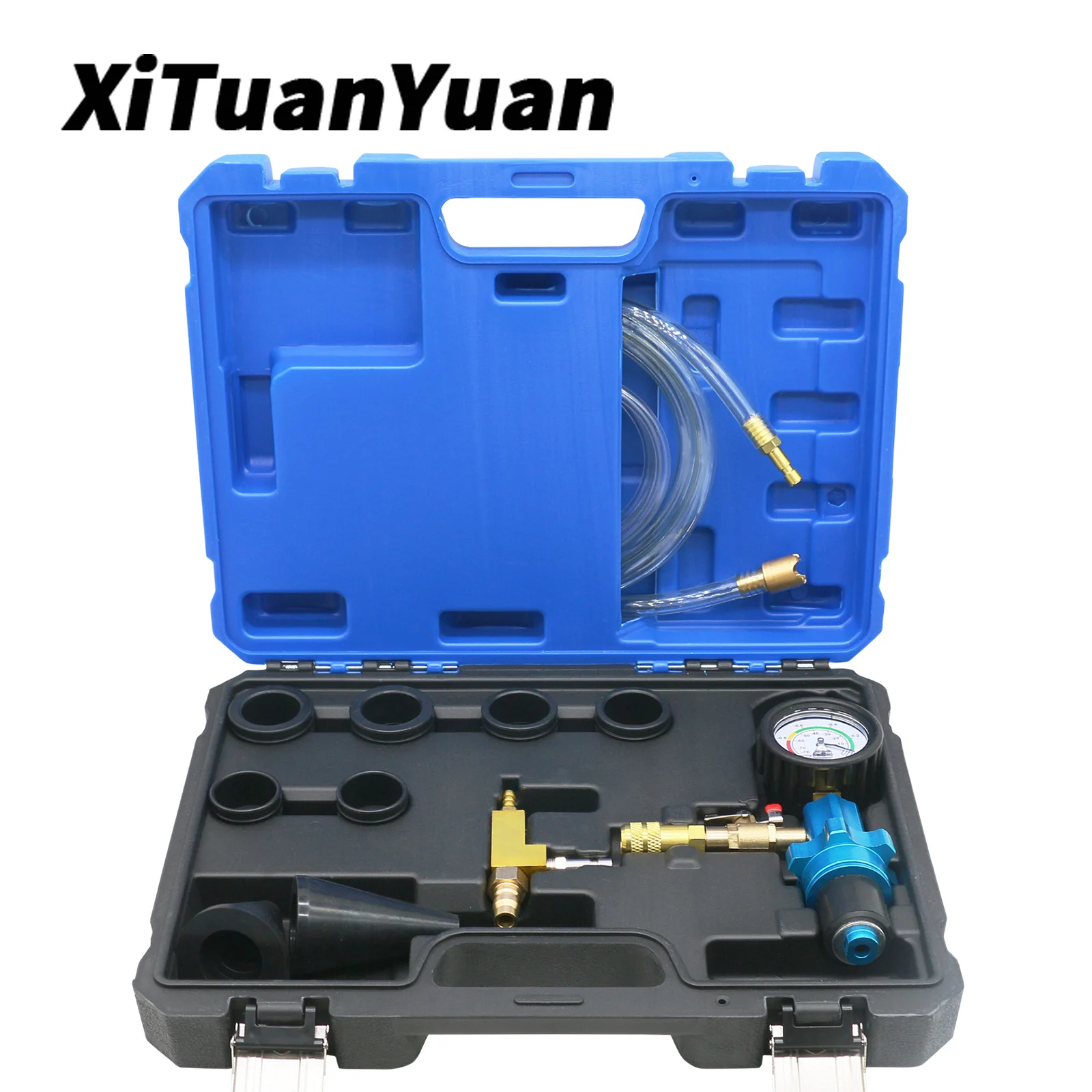 Vacuum replenishment kit for coolant system, car engine antifreeze replacement tool, filling vacuum pump with coolant