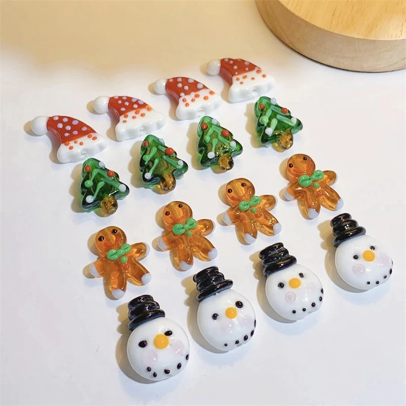 Christmas Tree Cute Cartoon Hat Snowman Lampwork Multicolored Glass christmas Beads Loose beads DIY Craft Make Bracelet Jewelry