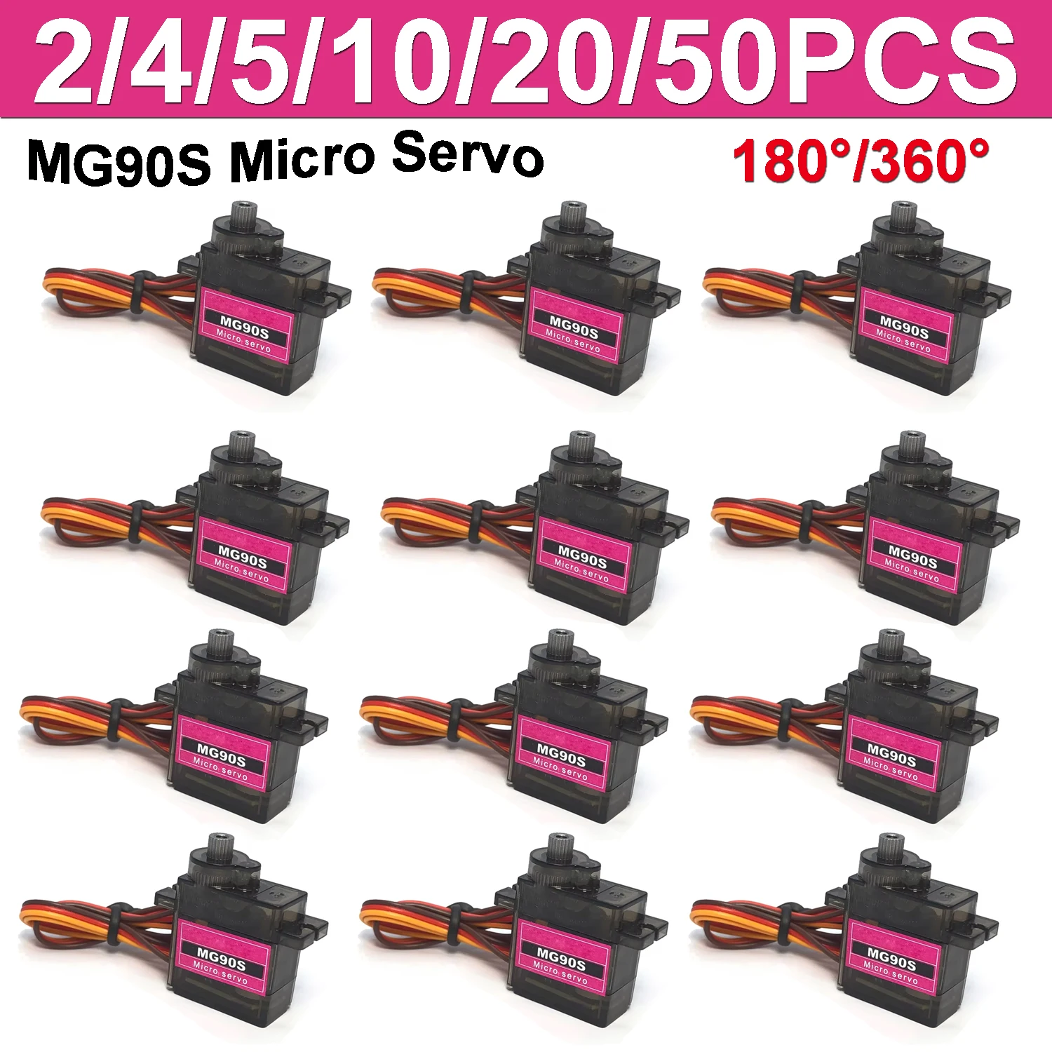 2/4/5/10/20/50PCS MG90S Servo All Metal Gear Micro Servo 180°/360° for RC Helicopter Plane Boat Car Robot Upgraded Version Parts