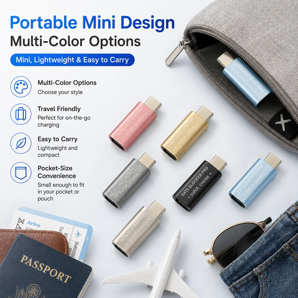 USB C Data Blocker Charge Only Adapter Type C Fast Charging Data Protection Anti Theft Aluminum Alloy Privacy Security Adapter view 3