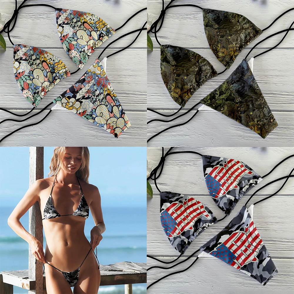 New camouflage printed swimsuit knitted bikini set fashion sexy bikini swimsuit two-piece summer beach party bikini set