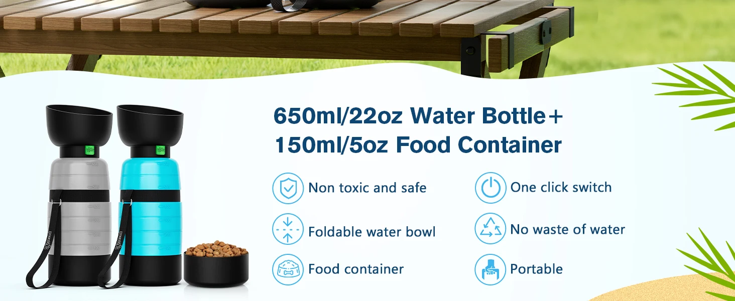 2-in-1 Dog Travel Water Bottle & Food Container – 650ml