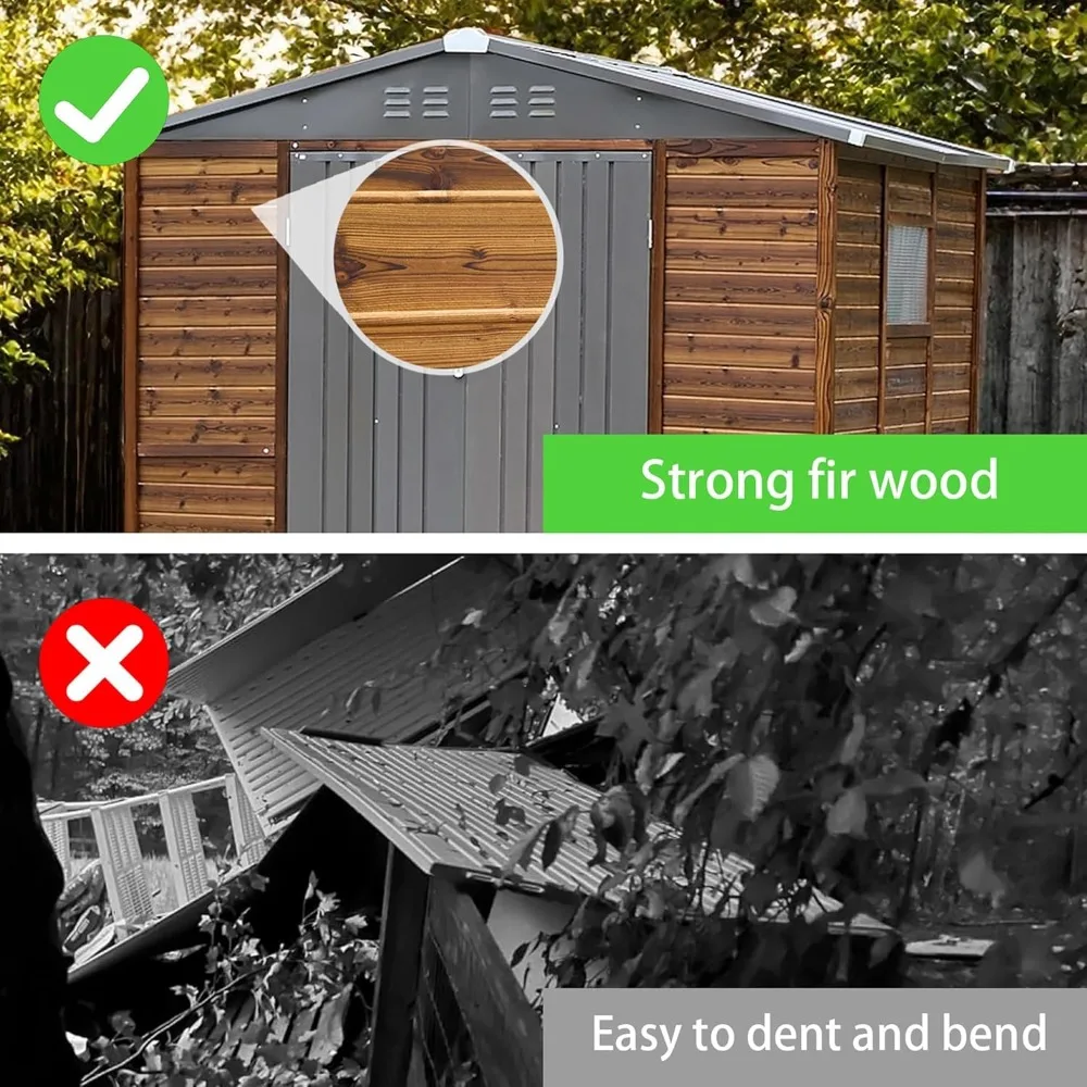 سقيفة تخزين خارجية مقاس 8 × 6 أقدام مع نوافذ، سقيفة أدوات خشبية ومعدنية، منزل تخزين مقاوم للماء للفناء الخارجي،