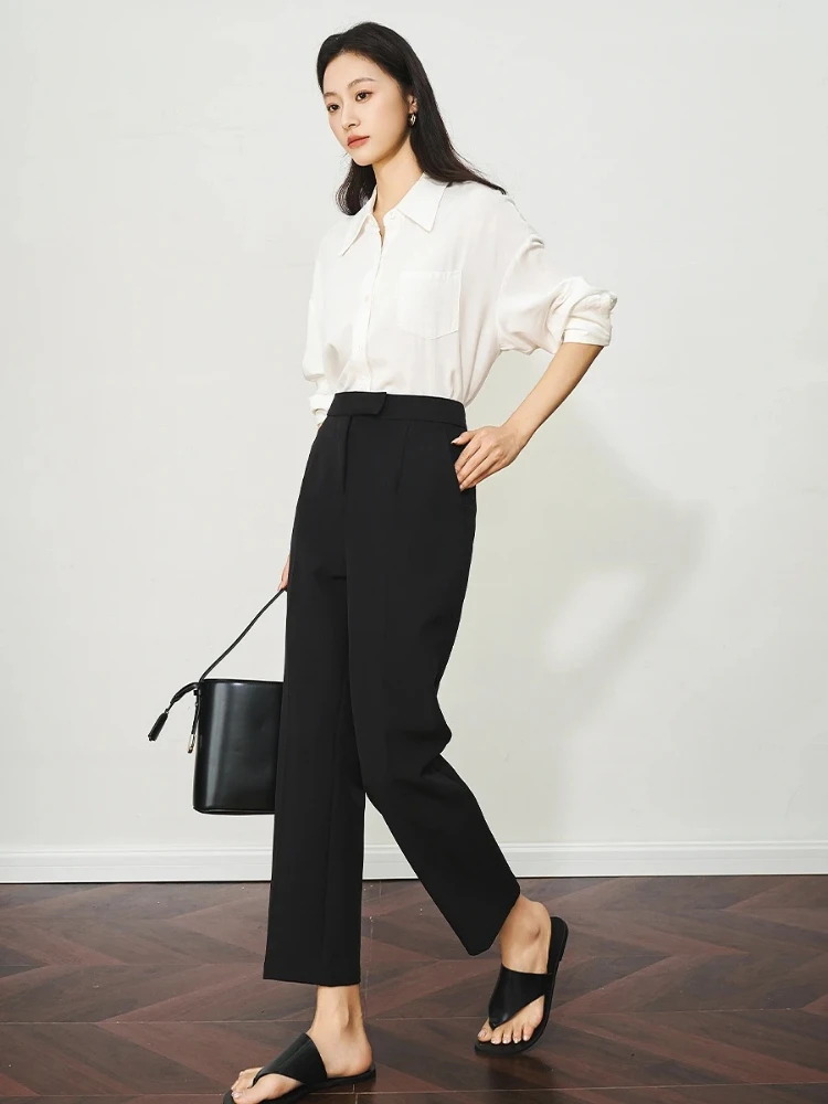 

OLrain 2025 Summer High Waist Office Pants Women Formal Straight Wide-Leg Trousers Elastic Comfort Slim Fit Pants O57XK98838
