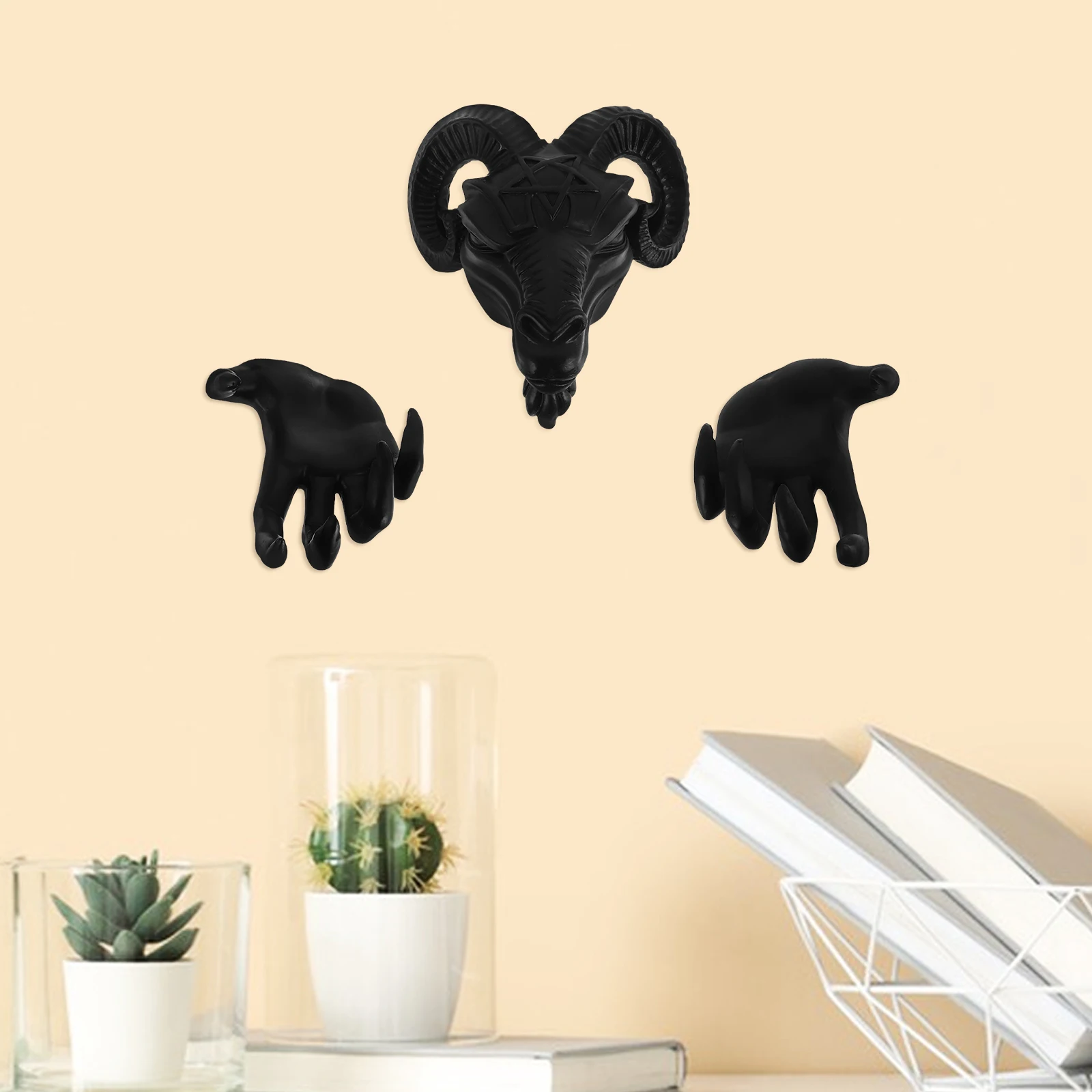 

Demon Goat Head Wall Decor Resin Craft Halloween Decoration Unique Design Exquisite Detail Horror Home Party Piece Small