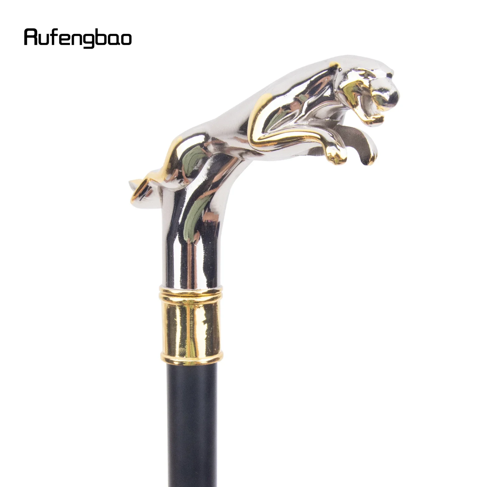 White Golden Leopard with Tail Fashion Walking Stick for Party Decorative Walking Cane Elegant Crosier Knob Walking Stick 93cm