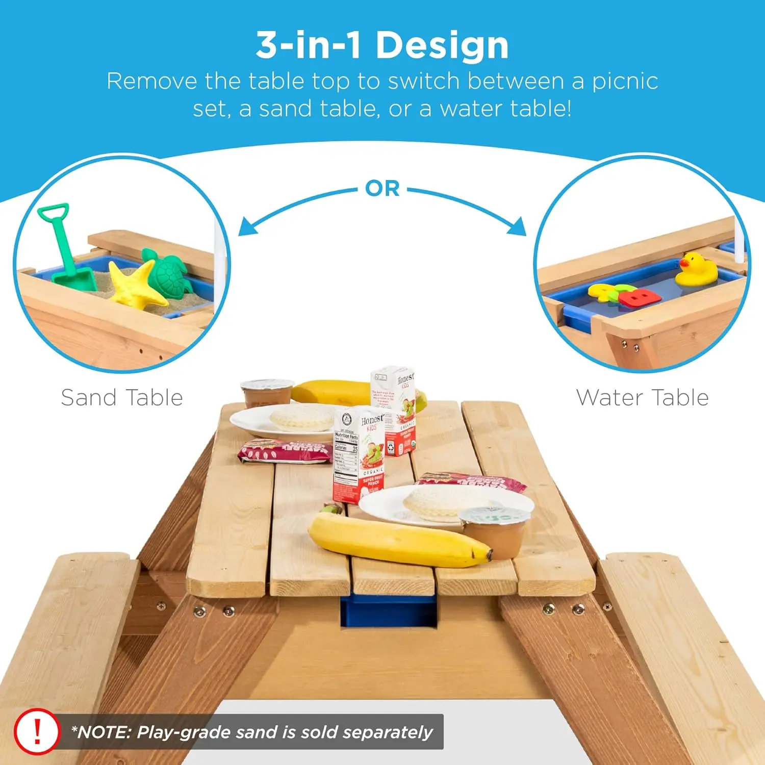 Choice Products Kids 3-in-1 Sand & Water Table, Wood Outdoor Convertible Picnic Table w/Umbrella, 2 Trays, Removable Top - Green