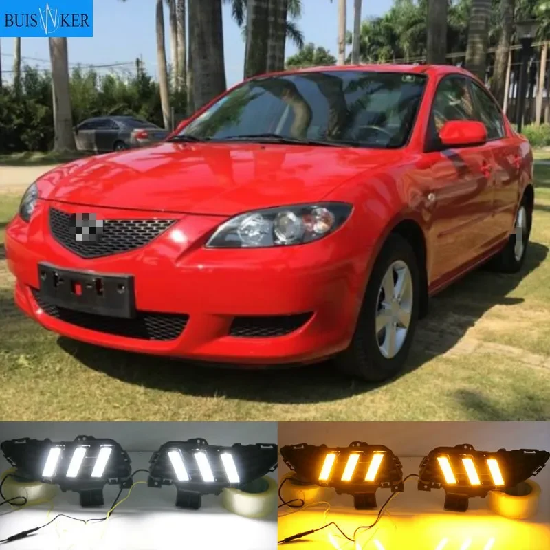 2PCS LED Daytime Running Light For Mazda 3 Axela 2006-2009 Flowing Turn Signal Relay ABS 12V DRL Fog Lamp Decoration