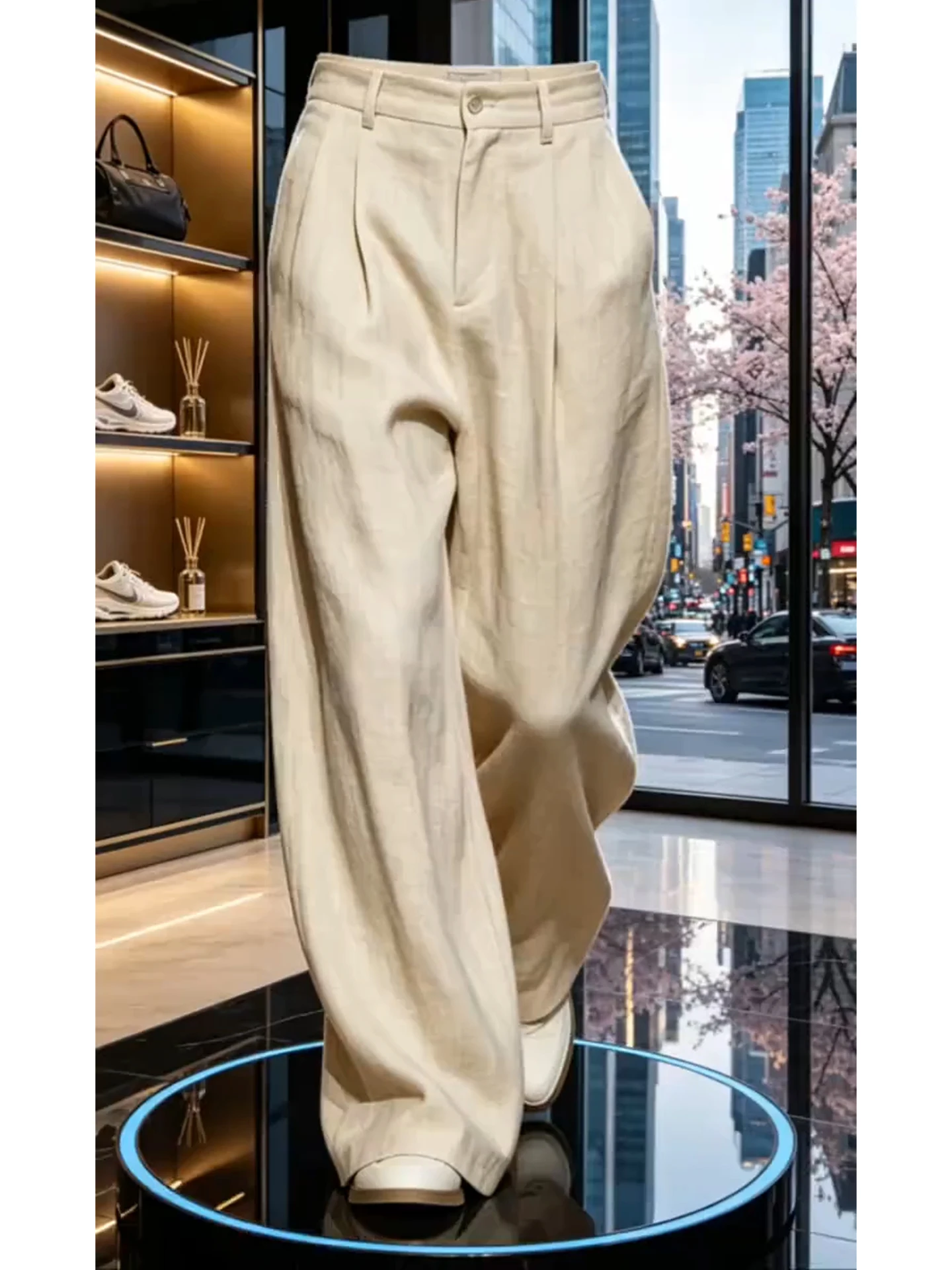 Elegant Men's Summer Thin Wide Leg Linen Pants Casual Drapey Knife  Trousers Clean Fit Style Fashionable Straight Leg
