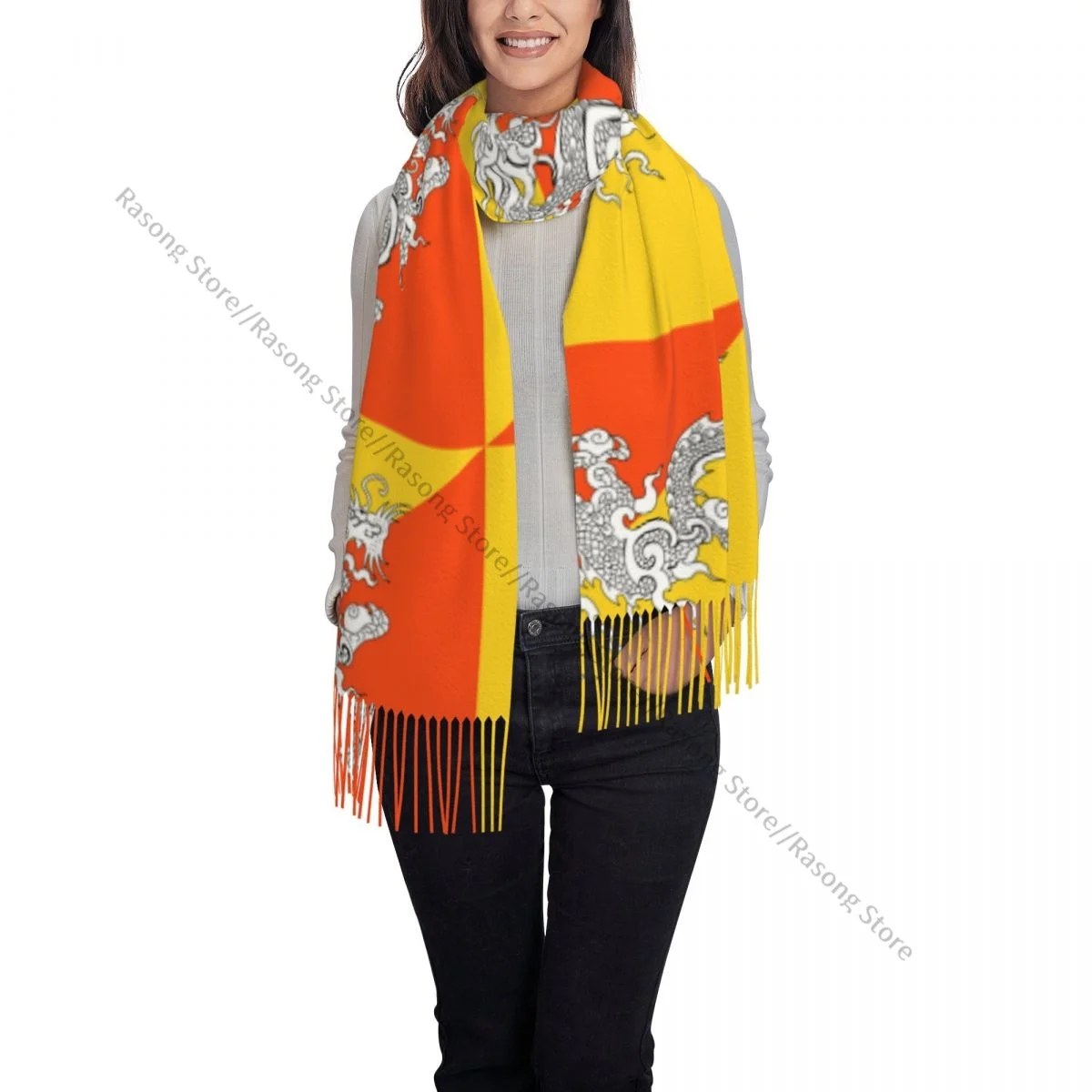 Tassel Scarf Large 196*68cm Pashmina Winter Warm Shawl Wrap Bufanda Female Flag Of Bhutan Alternate Cashmere Scarves