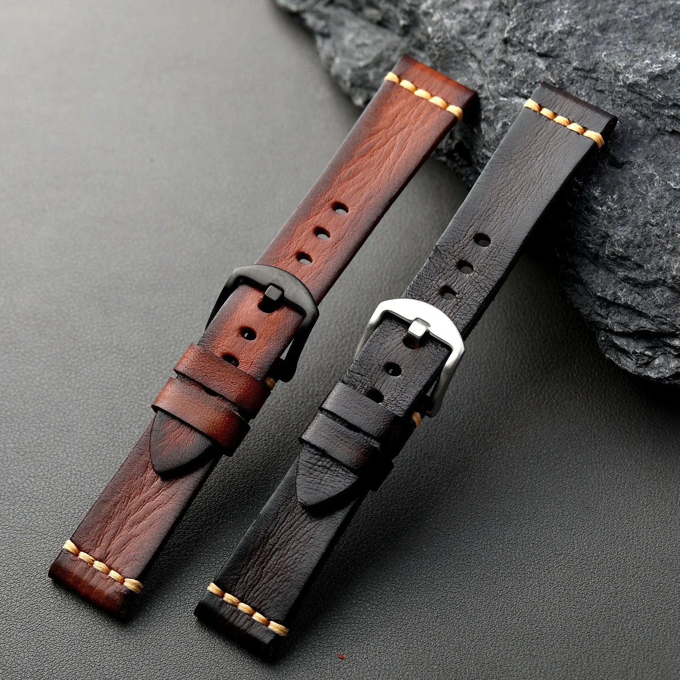 Hochwertiges Echtlederarmband, aus poliertem Distressed-Leder, 20, 21, 22, 23, 24, 26 mm, weiches Retro-Armband, geeignet für Mechaniker