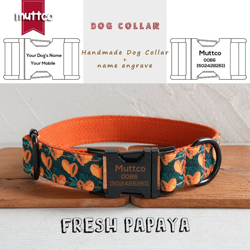 MUTTCO engraved metal buckle collar FRESH PAPAYA personalized dog ID tag collar 5 sizes nameplate anti-lost pet supply UDC157