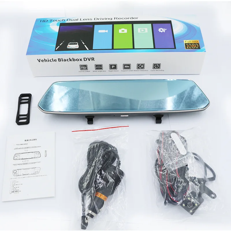 7 Inch IPS Screen Mirror Camera for Car Touch Screen Video Recorder Rearview Mirror Dash Cam Front and Rear Camera Mirror DVR