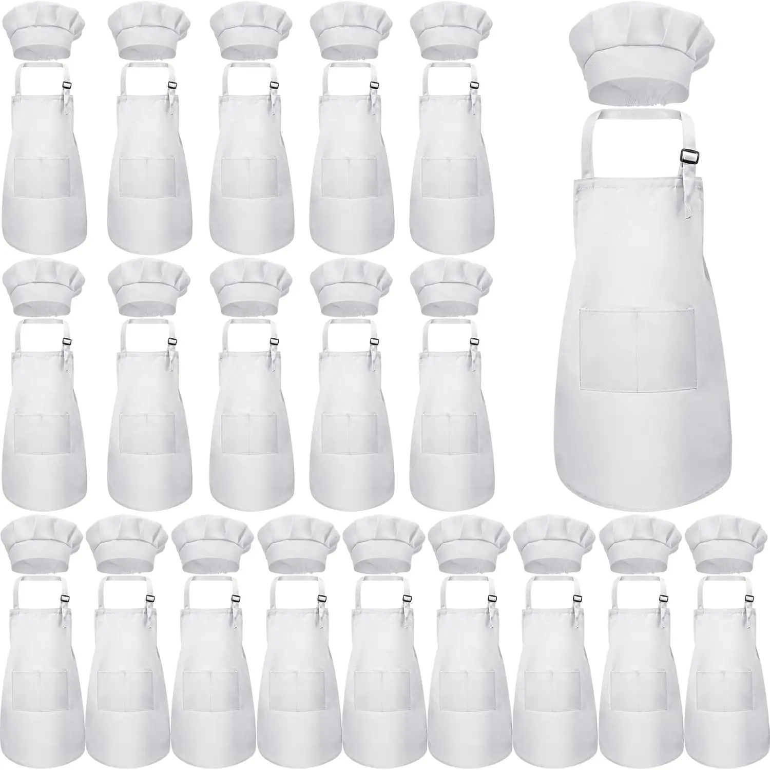 

40 Pcs Kids Apron Chef Hat Set for Cooking Painting, Ages 7-13 Years, Bulk Kitchen Bib Aprons Hats