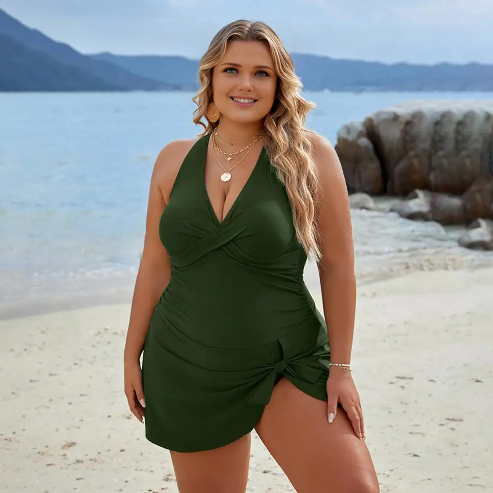 حجم كبير قطعة واحدة ملابس السباحة الرسن الرقبة البيكينيات قابل للتعديل منصات قابلة للإزالة Monokini سليم صالح حجم كبير مطوي ثوب السباحة