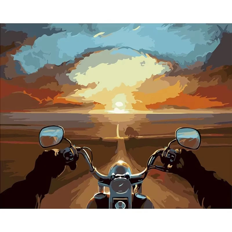 DIY Malen nach Zahlen Motorrad Landschaft Ölgemälde nach Zahlen Zeichnen nach Zahlen Einzigartiges Geschenk Heimdekoration