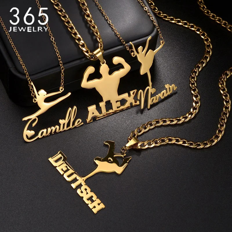 

365 Custom Name Necklaces Personalized Career Style Nameplate Thin Chain Thick Chain Stainless Steel Jewelry For Men Women Gifts