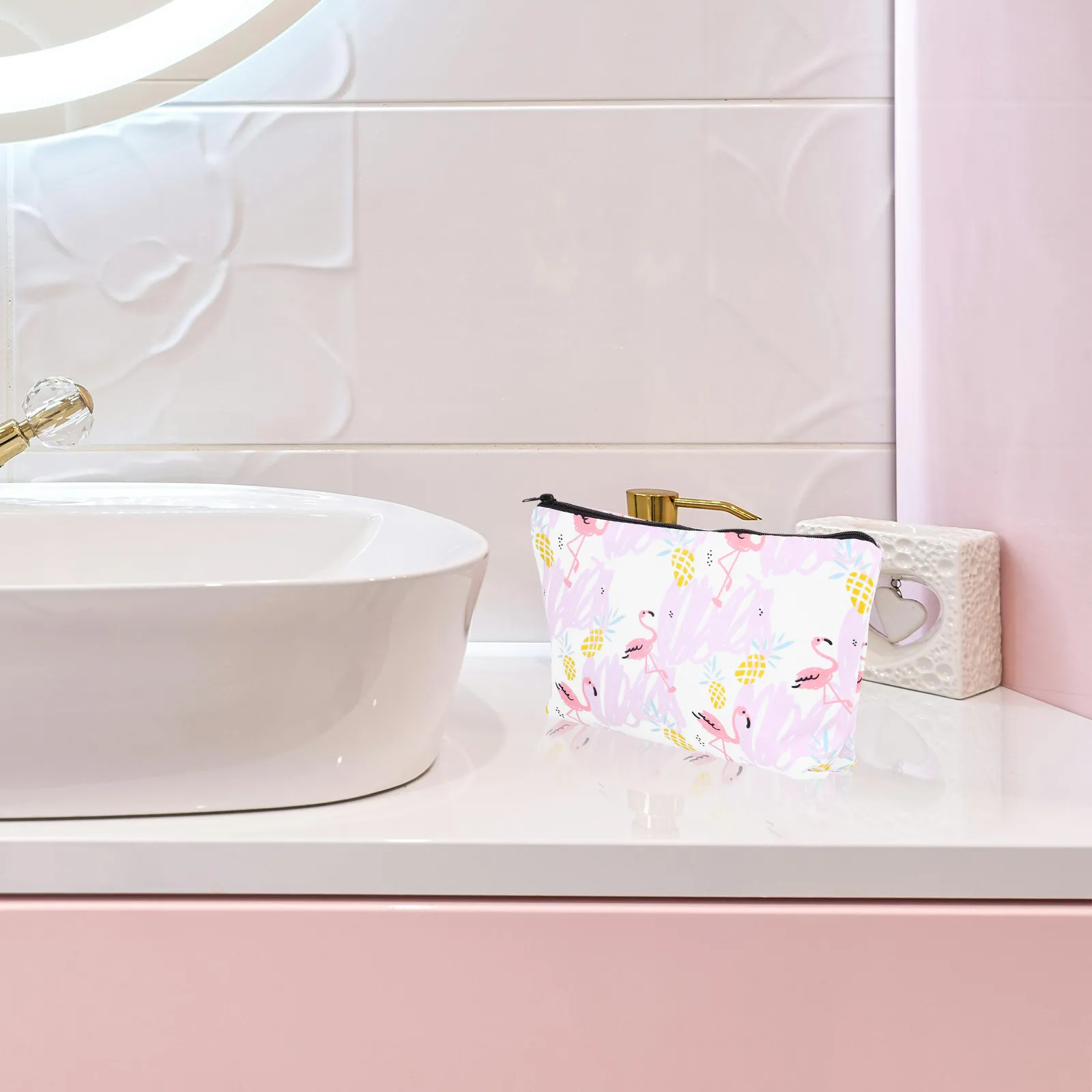 1Pcs Compact Flamingo Print Makeup Bag Pouch Travel Toiletry Organizer for Women Girls Business Trip Camping Gym