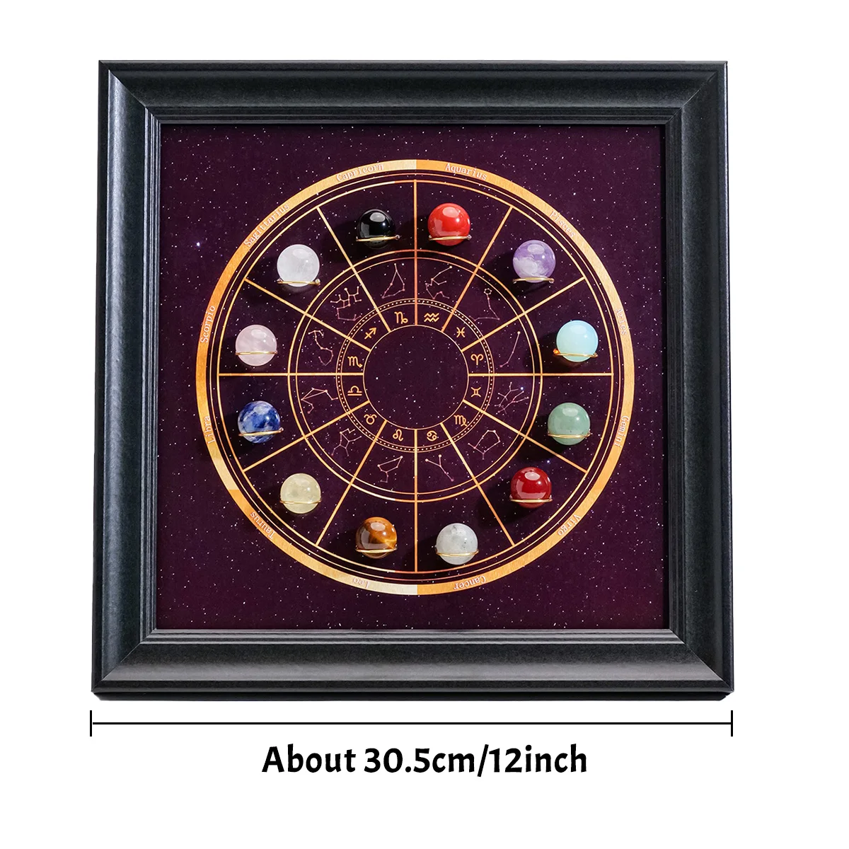 1 Set Natural Crystal Ball Zodiac Photo Frame Ornament 12 Constellations Energy Healing Crystal Home Desktop Decor Holiday Gift