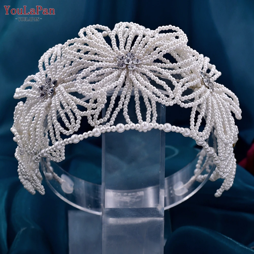 

YouLaPan Indian Beads Bridal Headband Wedding Accessories Bride Hair Pieces for Wedding Tiara Women Pearls Bride Headdress HP448