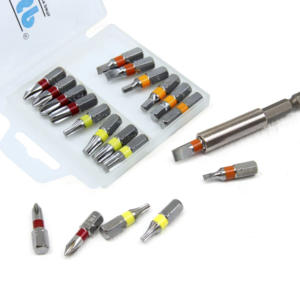 TASP 20pcs Colour Coded Screwdriver Bit Set Head PH Torx Flat Hex Head with Magnetic Holder & Storage Box - MSWB2025