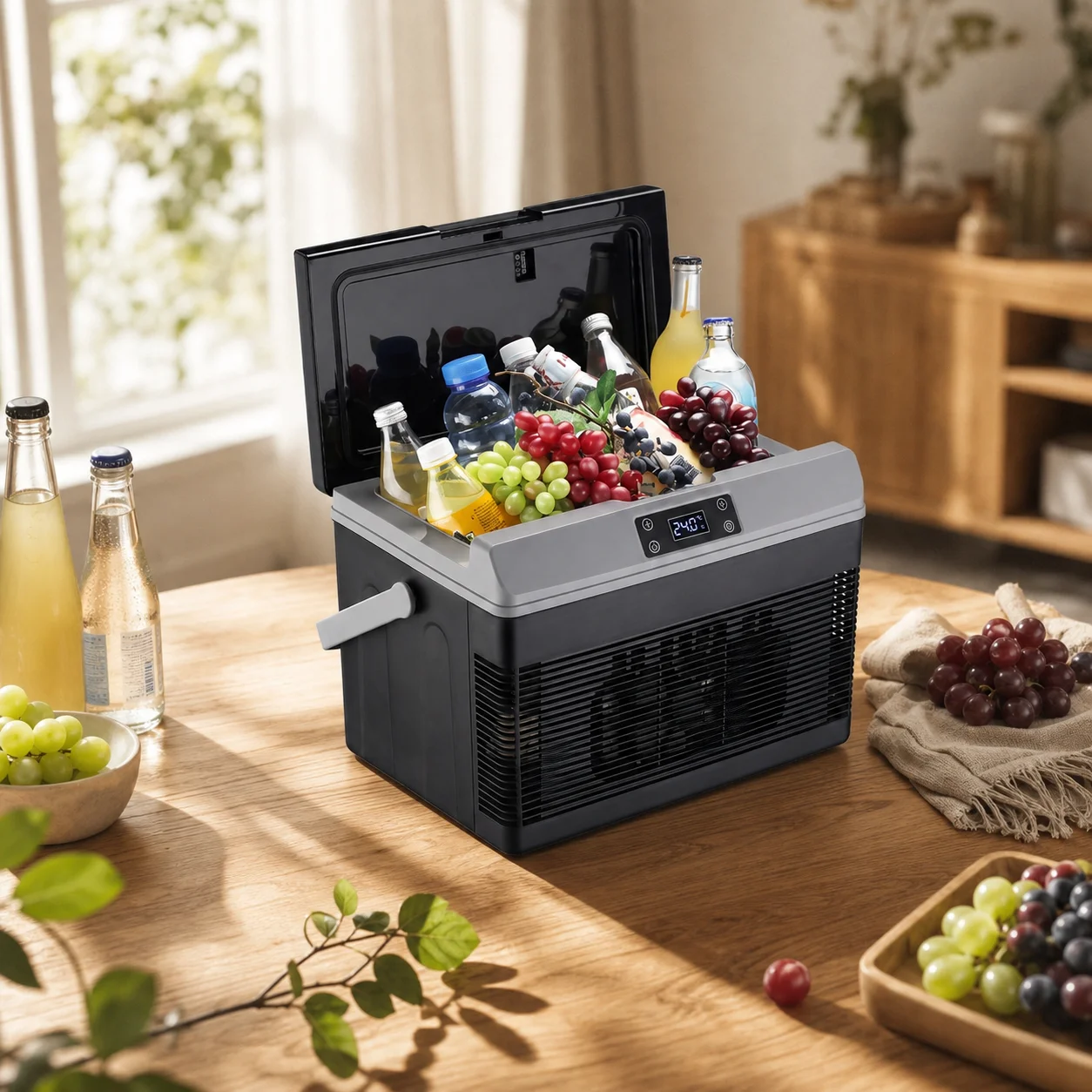 Car Refrigerator with Warmer Dual-purposeFunction Portable Car Fridge Electric Cooler with Handle Hard-Sided for Road Trippers