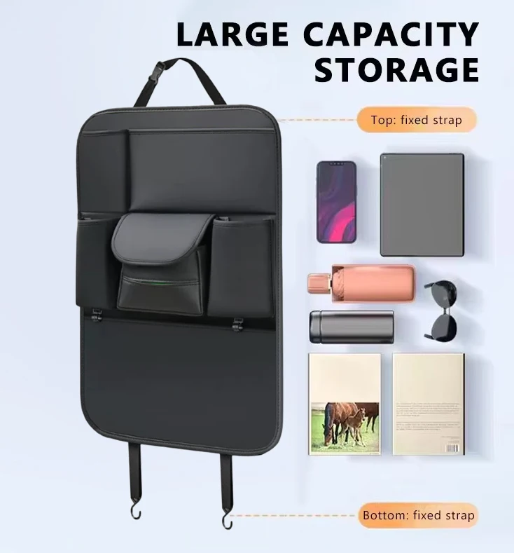 6-Pocket Car Seat Back Storage Bag Wear-Resistant Car Backseat Organizer Tissue/Cup Holder Waterproof Anti-Kick Pad image 6