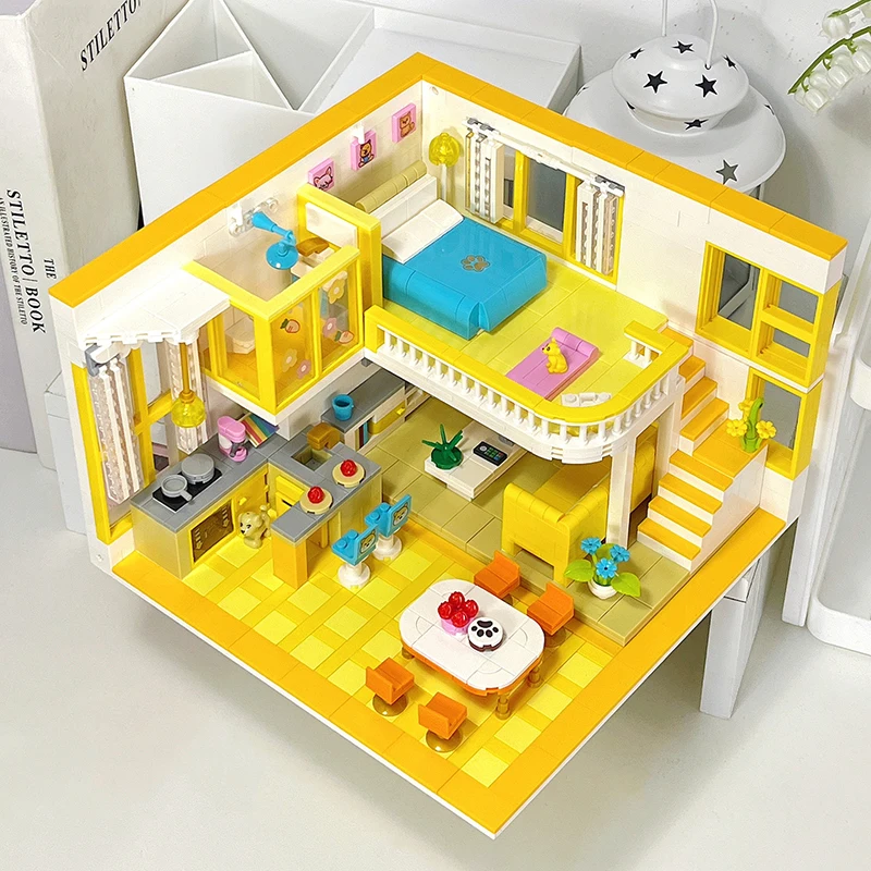 Creative Bedroom Architecture Building Blocks City Friends Play House Set Apartment Kitchen Model Micro Bricks Toy For Girl Gift