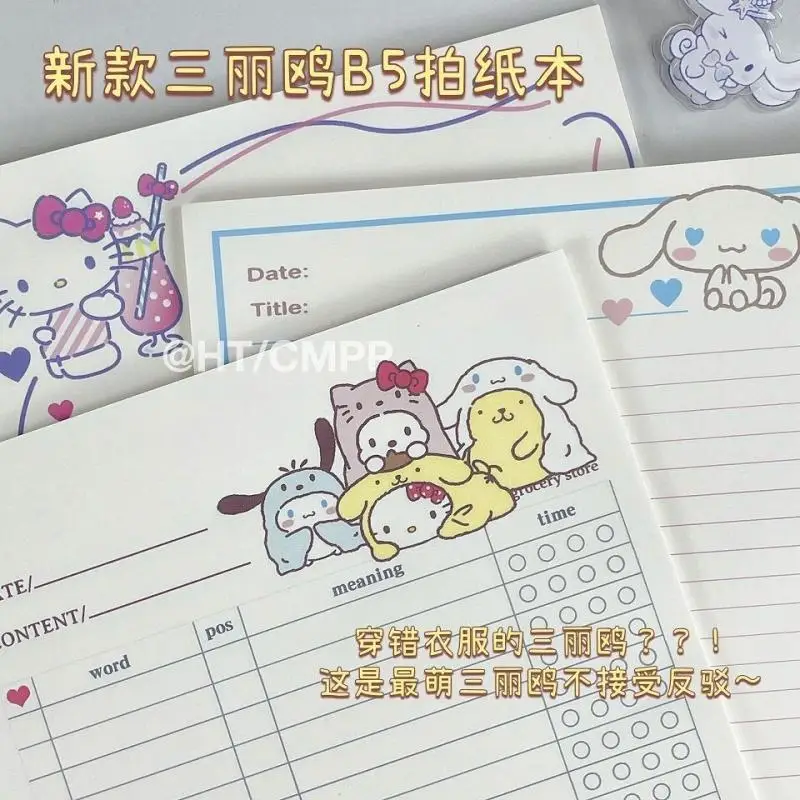 Kawaii Cute Sanrio Mymelody Cinnamoroll Pochacco Pompompurin Word Book Notebook Notepad B5 Ins Girl Christmas Gift For Children