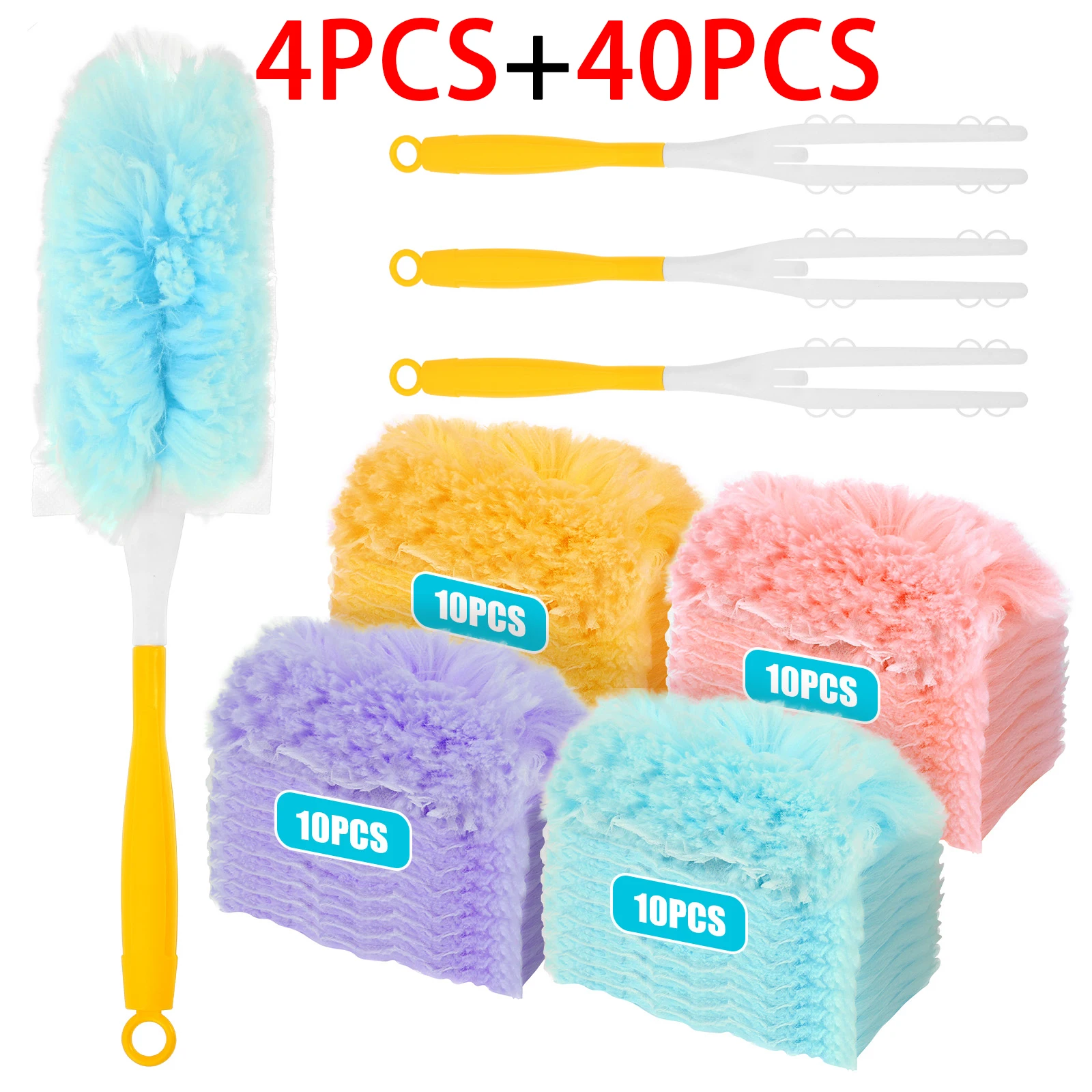 

Disposable Duster with 40 Refills Replacement Heads 4 Handle Double Sided 360 ° Electrostatic Precipitator Furniture Clean Tool