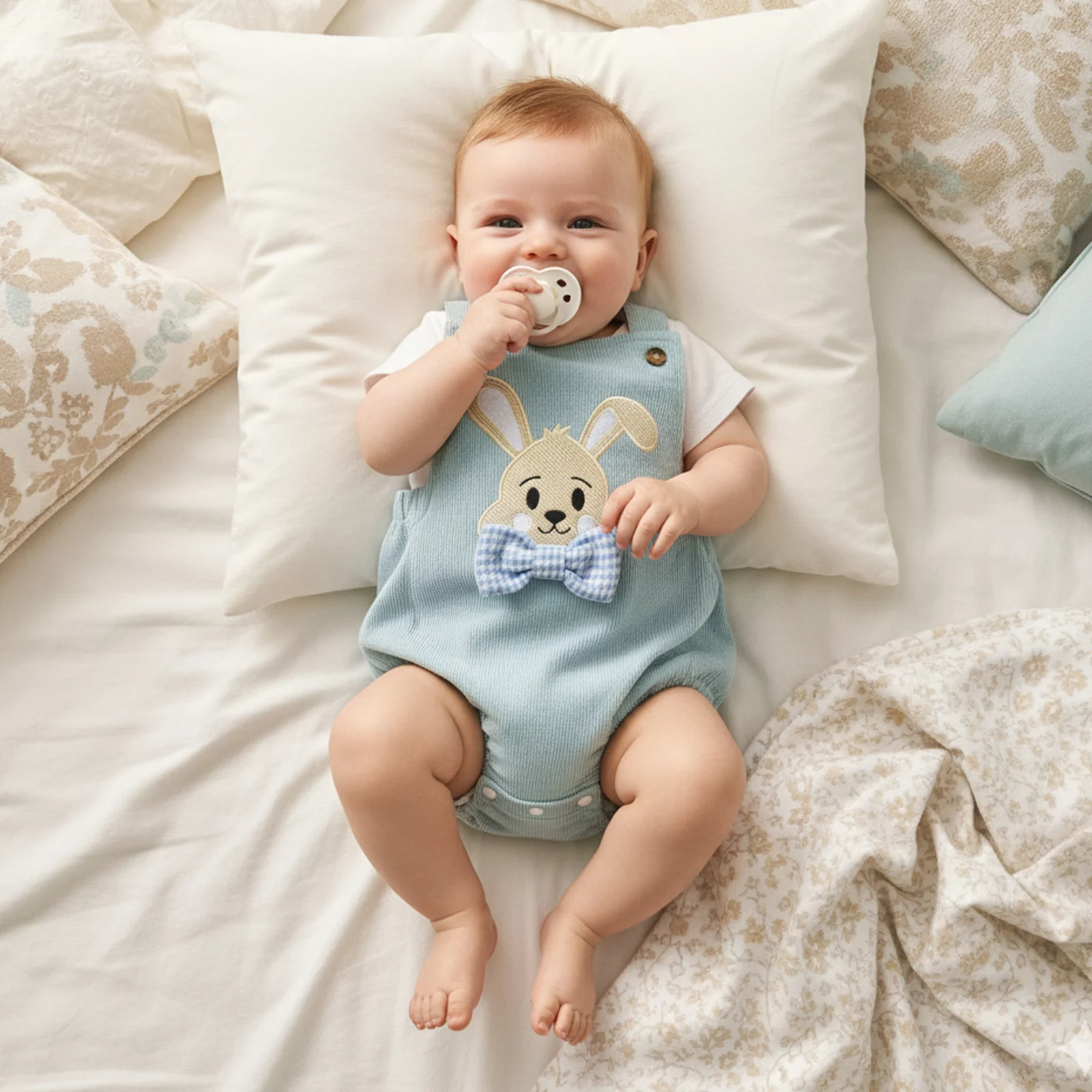 Baby Boy Easter Overall Romper Bowtie Bunny Embroidered Sleeveless Jumpsuit Casual Summer Spring Bodysuits Clothes