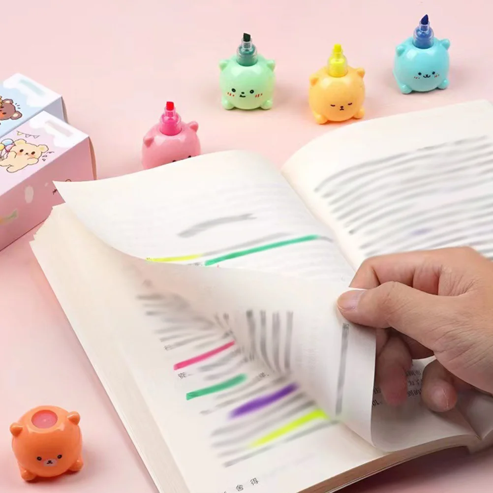 Bear Highlighter School Book Marker ปากกาทําเครื่องหมายขนาดกะทัดรัด Stackable Markers Scrapbook Highlighters Blocks แบบพกพา